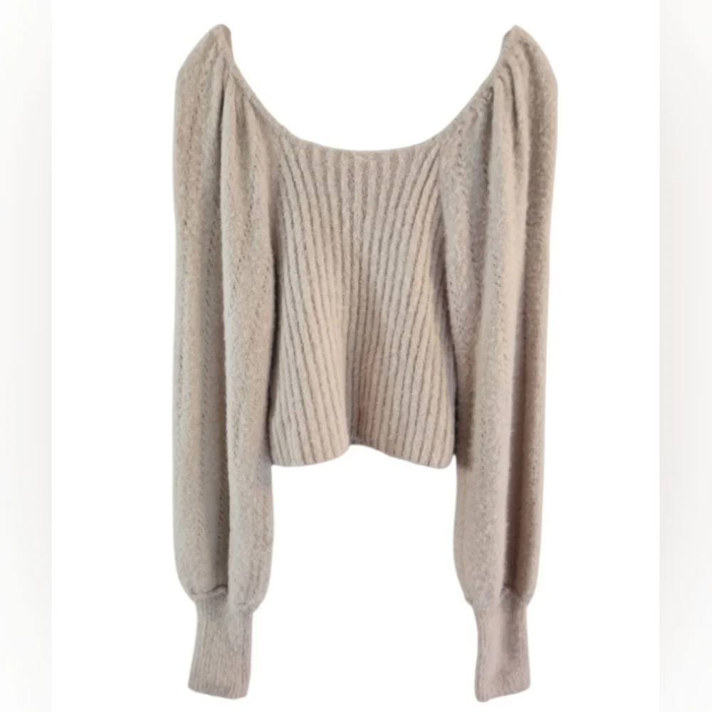 NWT Free People Katie Rib Pullover Sweater Sand Color Size Medium Slight Cropped